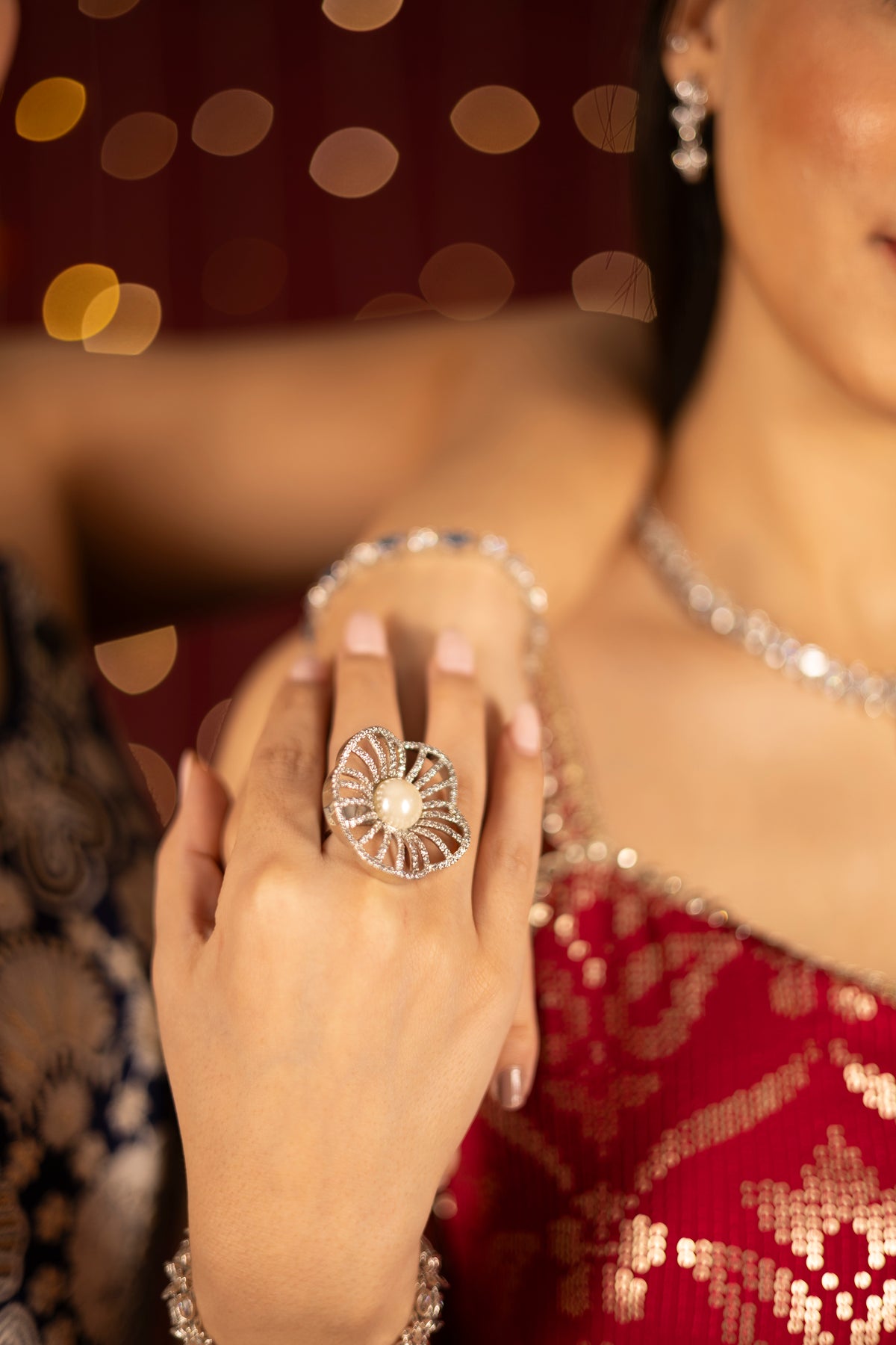 Aurelia Pearl Fan Cocktail Ring
