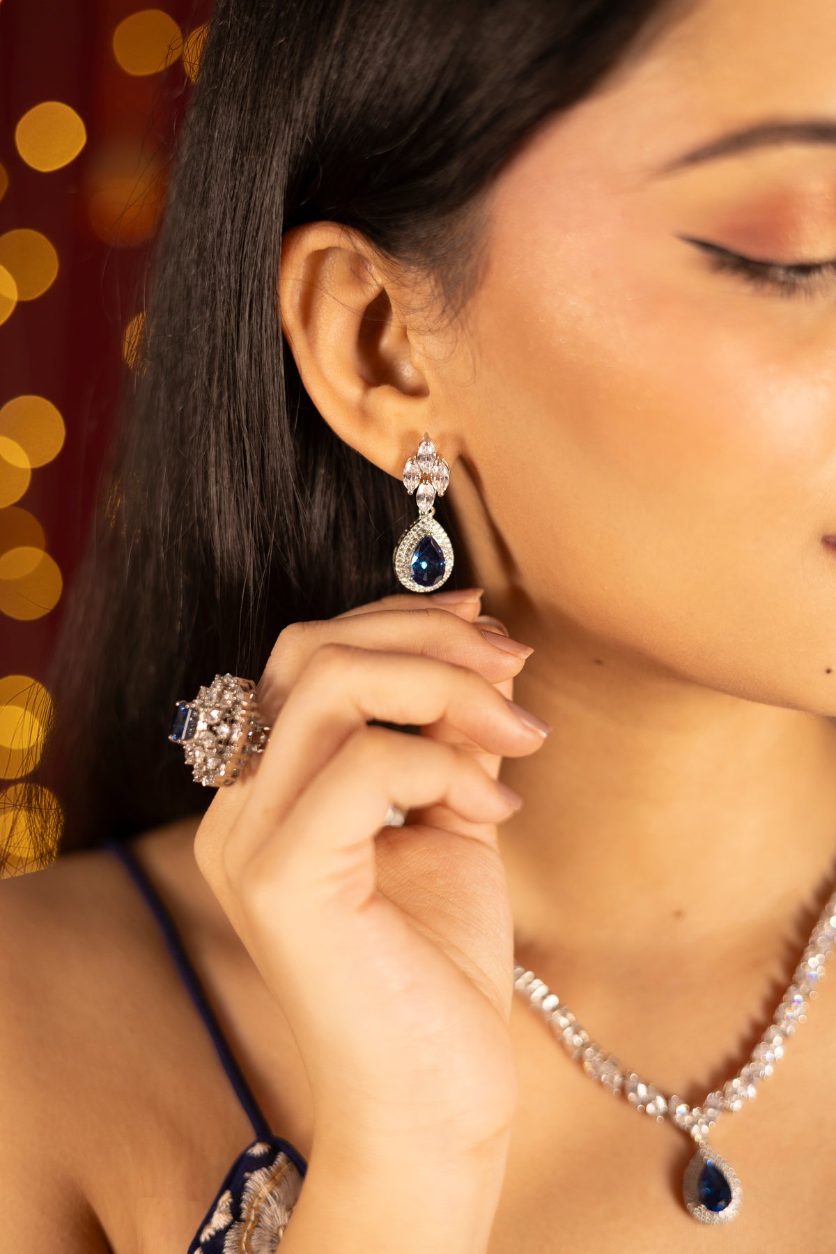 Sapphire Grace Teardrop Necklace Set