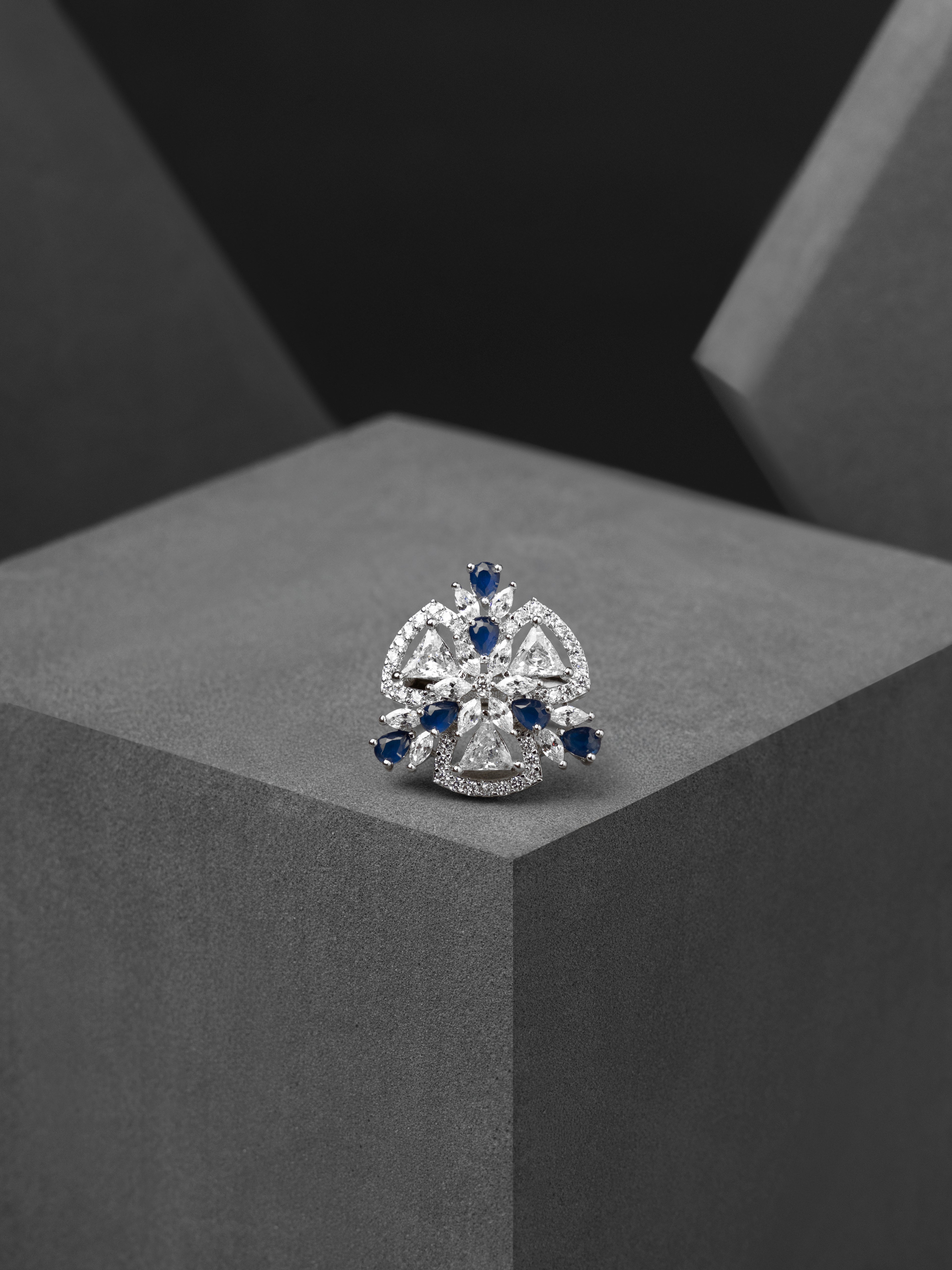 The Celestia Crown Ring - Sapphire Blue