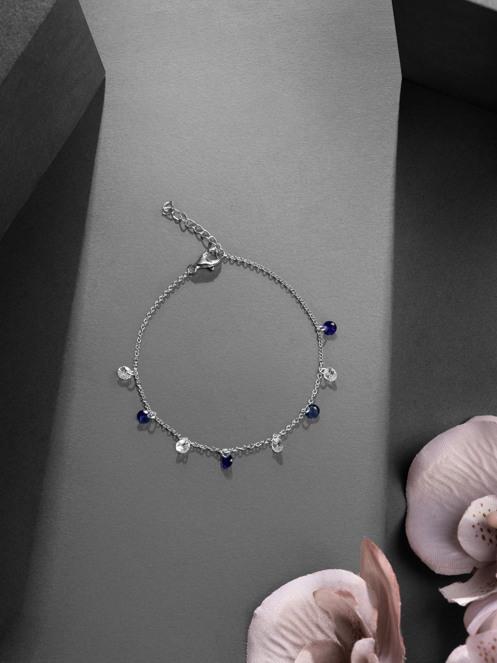 Sapphire & Clear Dangling Charm Anklet