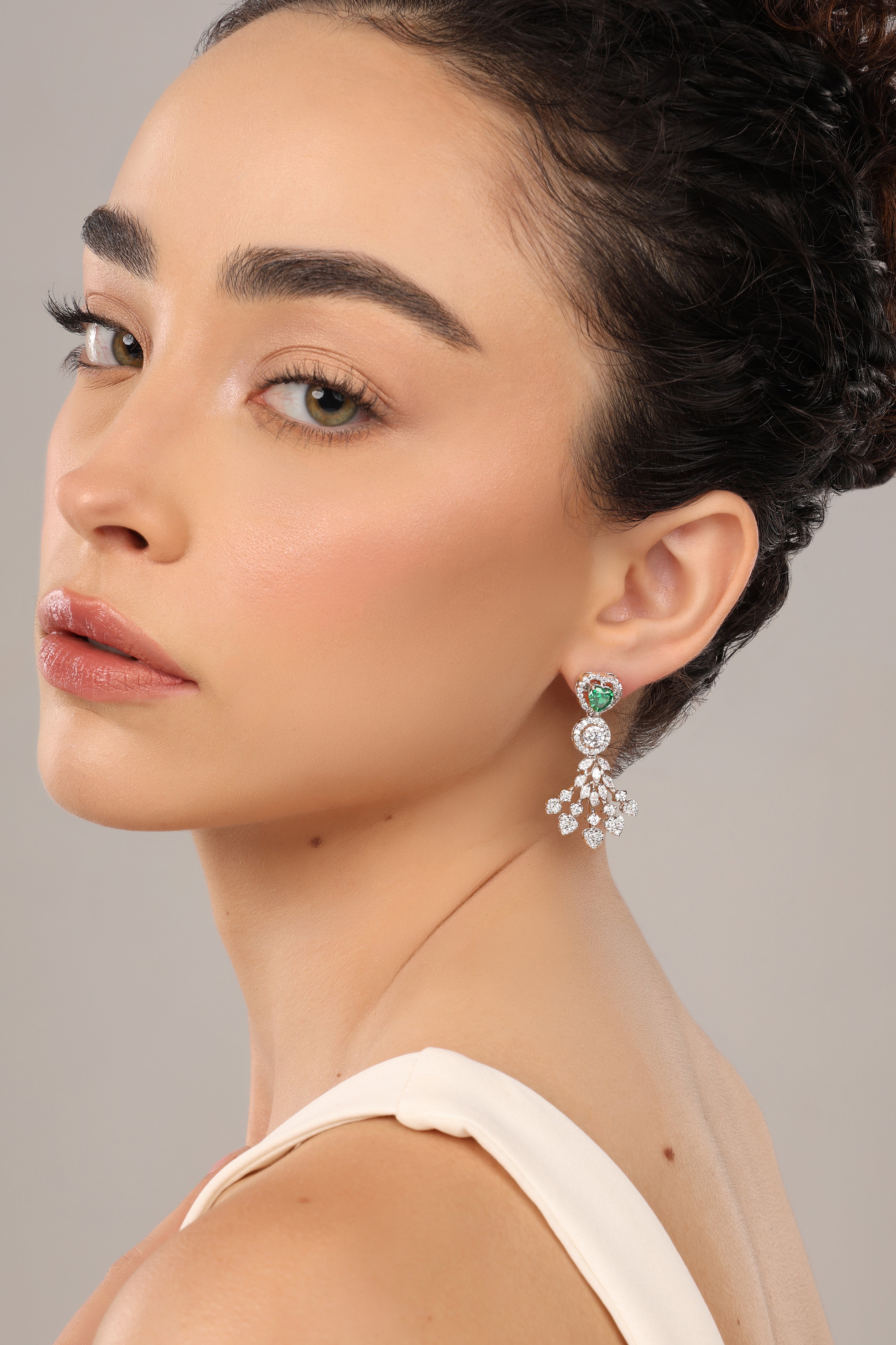 Emerald Heart Chandelier Earrings