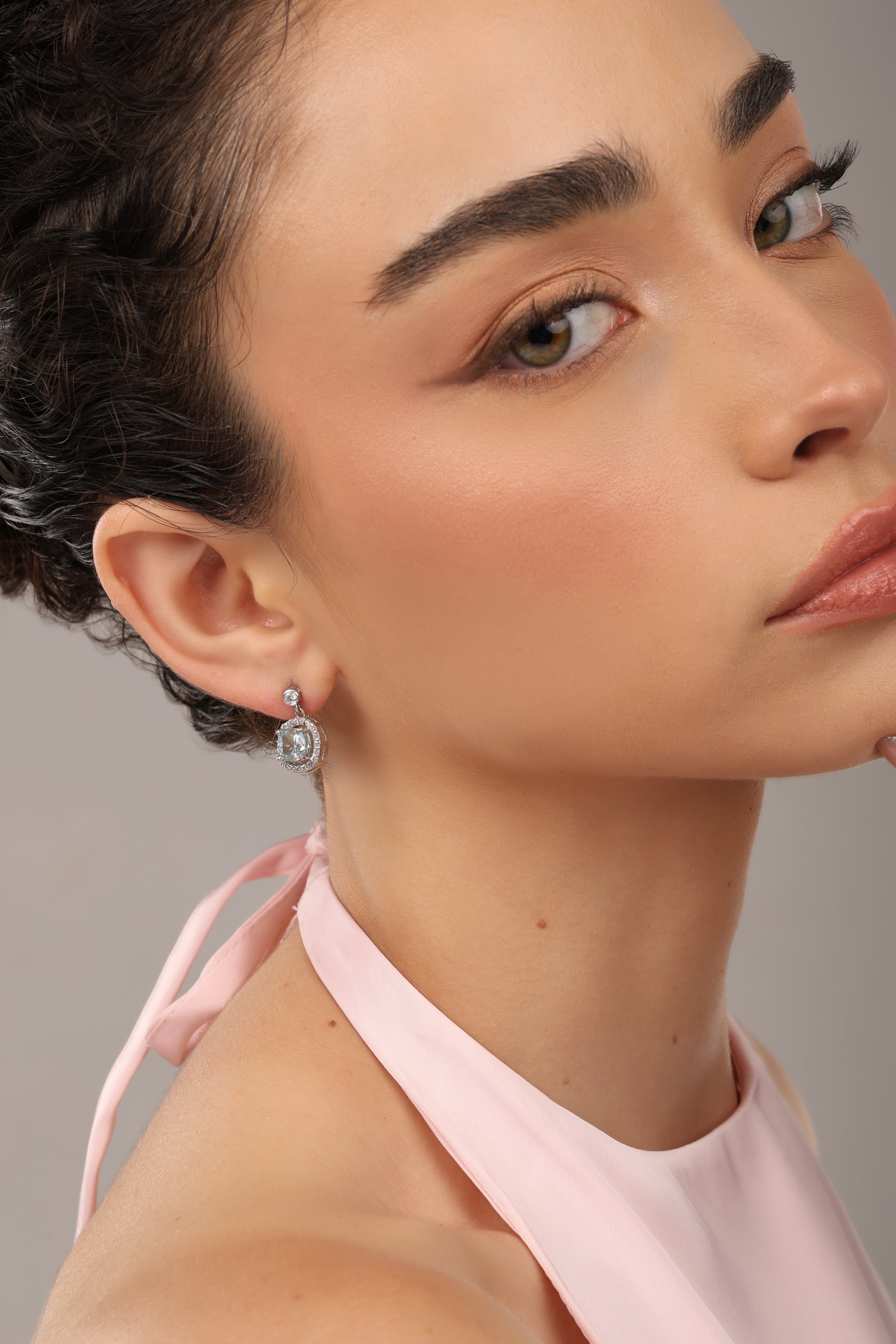 Aqua Halo Drop Earrings