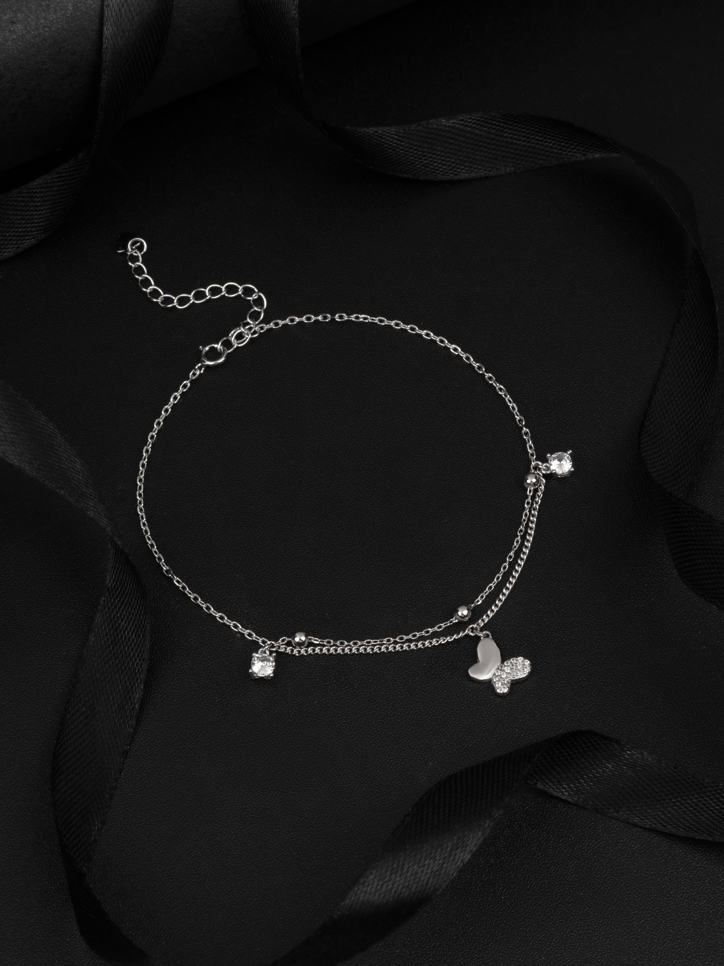 Double-Layer Butterfly & Solitaire Anklet