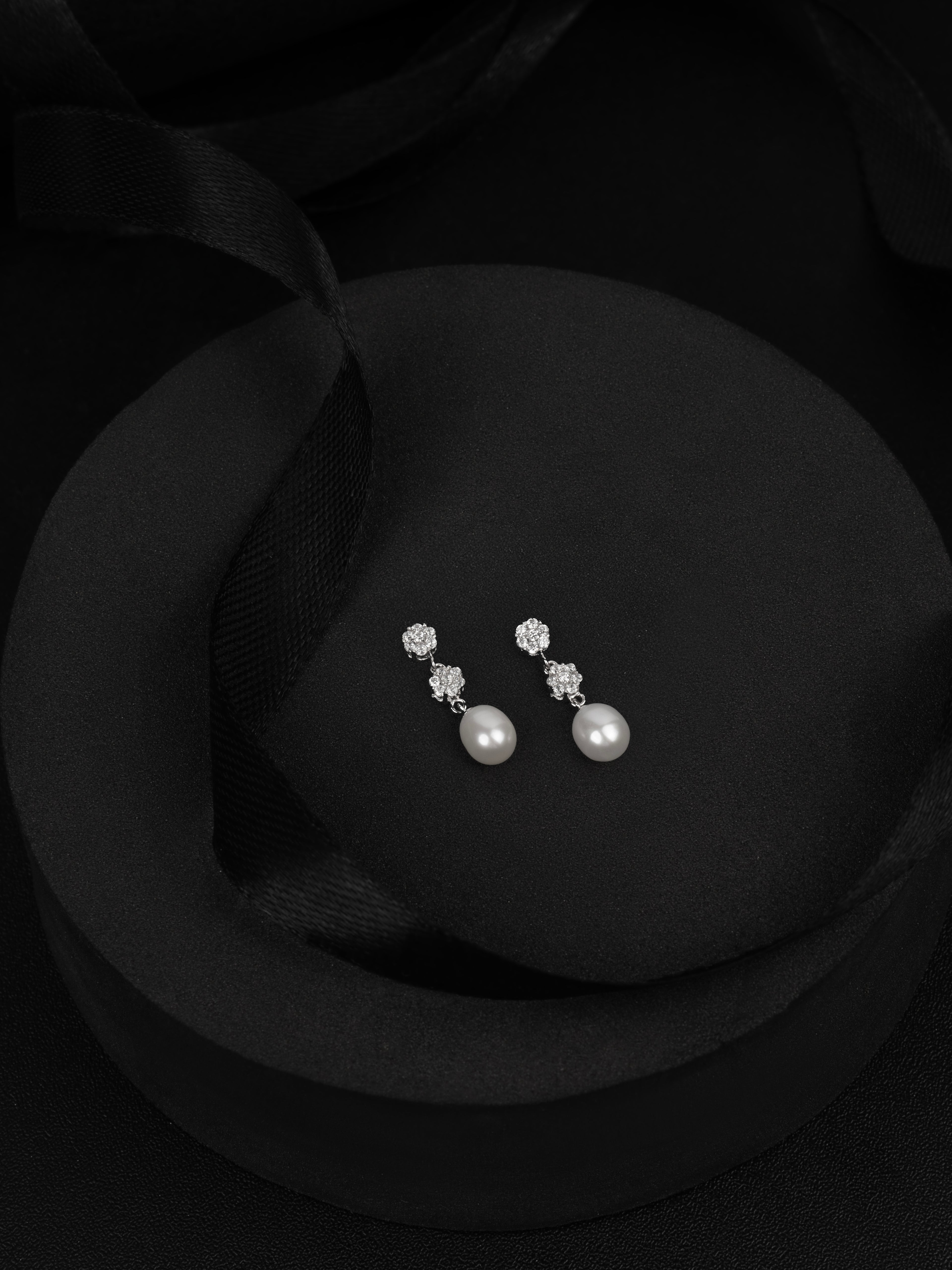 Crystal Ladder Pearl Earrings