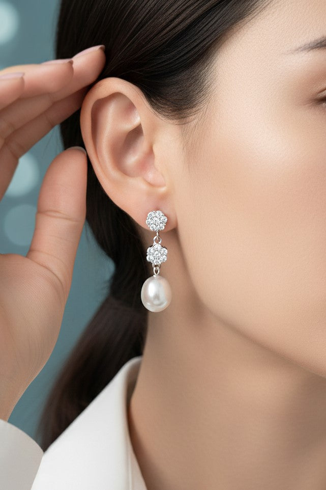 Crystal Ladder Pearl Earrings